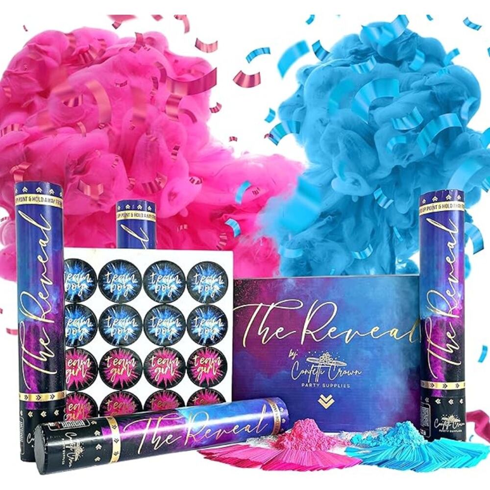 Baby Gender Reveal Confetti Powder Cannon [PACK OF 4] 2 Pink & 2 Blue